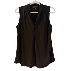 White House Black Market Sleeveless V-Neck‎ Button Front Black Blouse Women's M